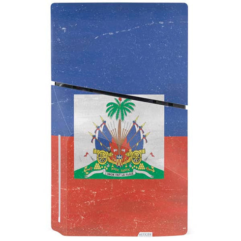 Haitian Flag Distressed PS5 Slim Disk Console Skin
